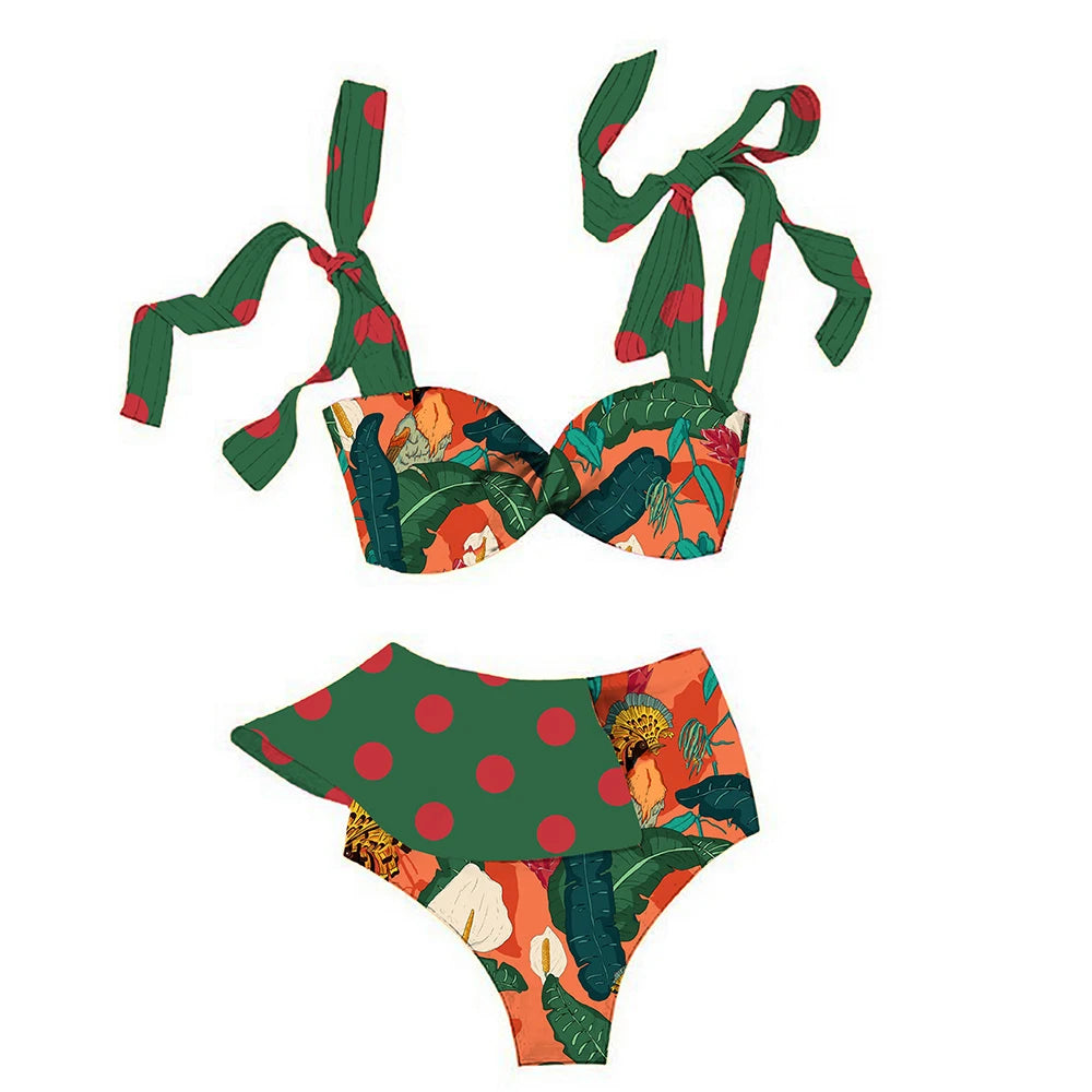 Bikini Taille Haute Bandage Floral 2026 — Volanté, Push Up, Bretelles Brésilien