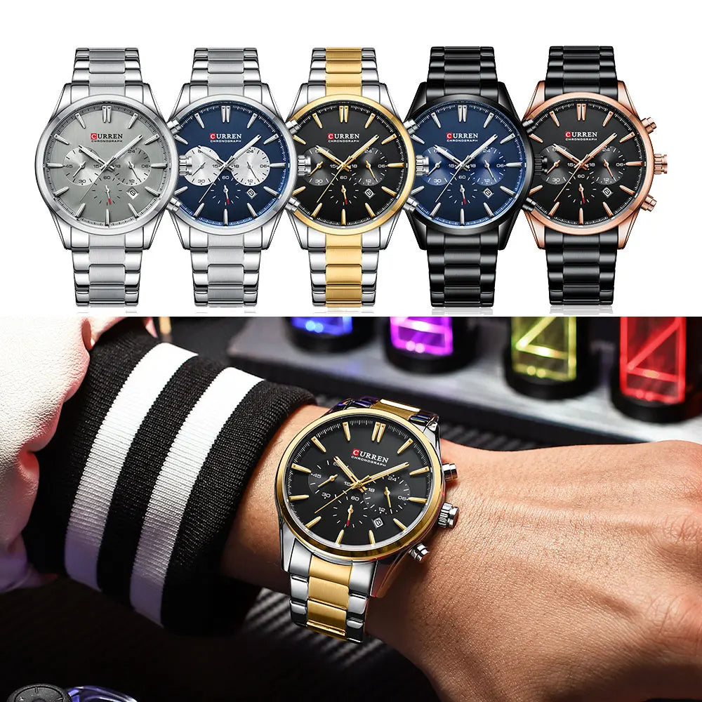 Montre Homme CURREN Multifonction Quartz — Date Automatique, Bracelet Acier Inoxydable