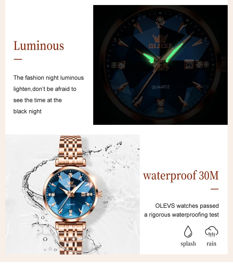 OLEVS Montre Femme Fashion Élégante — Quartz, Acier Inoxydable, Étanche, Date