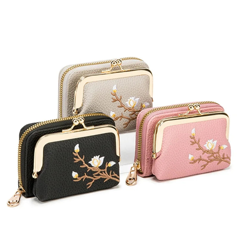 Portefeuille Court Femme Cuir PU Floral — Grande Capacité, Porte-Monnaie & Cartes