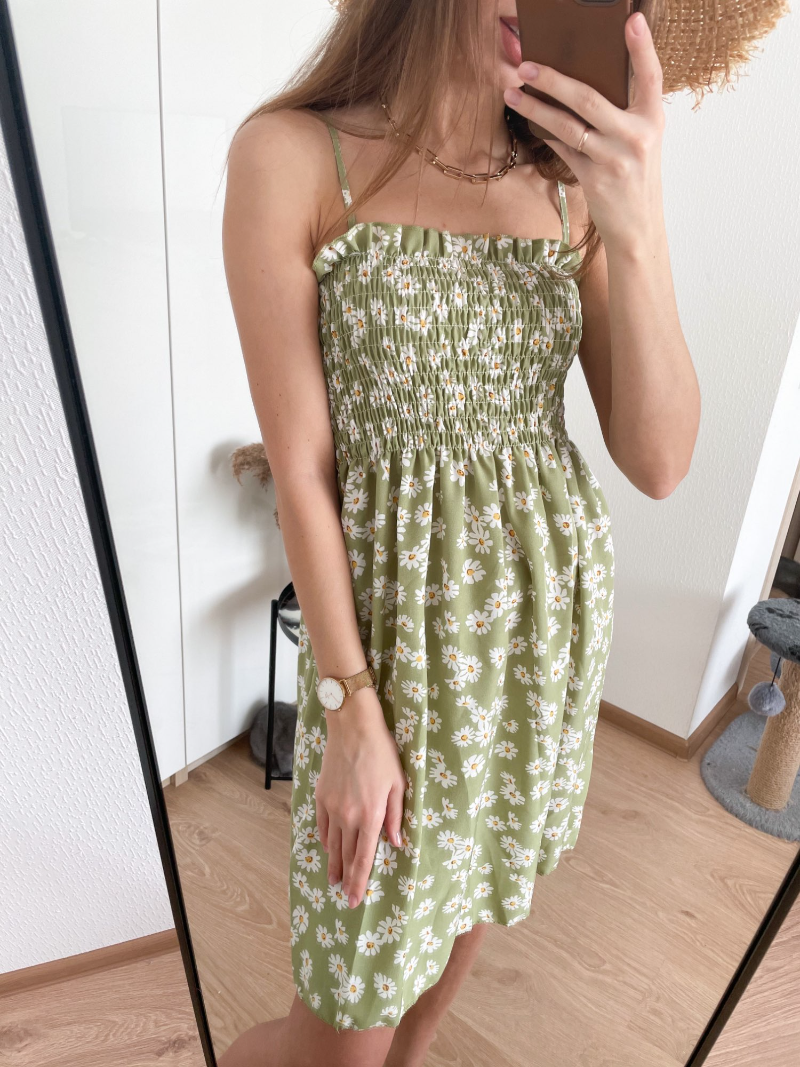 Robe Mini Femme Taille Haute Élastique — Bretelles, Sans Manches, Mousseline Été