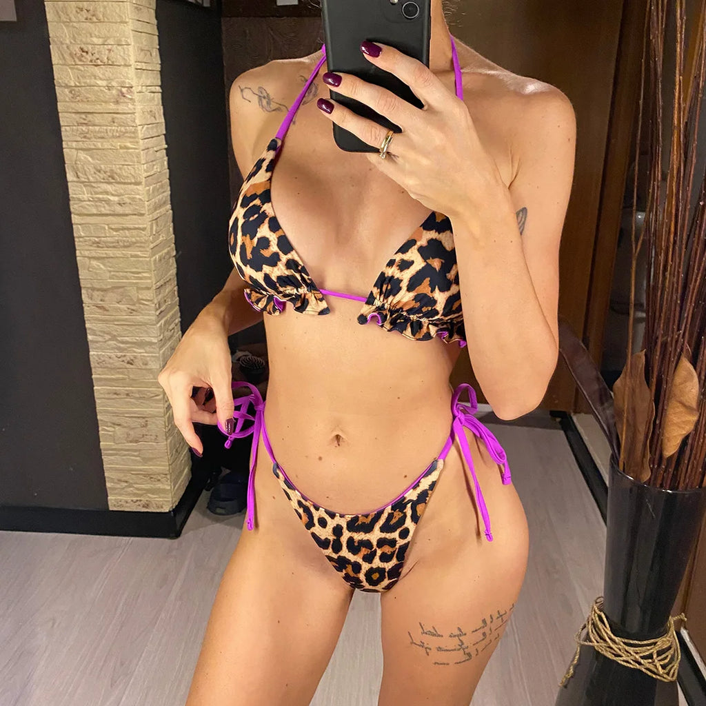 Bikini Léopard Réversible 2 Faces — 3 Pièces XS-XL, Maillot de Bain Femme
