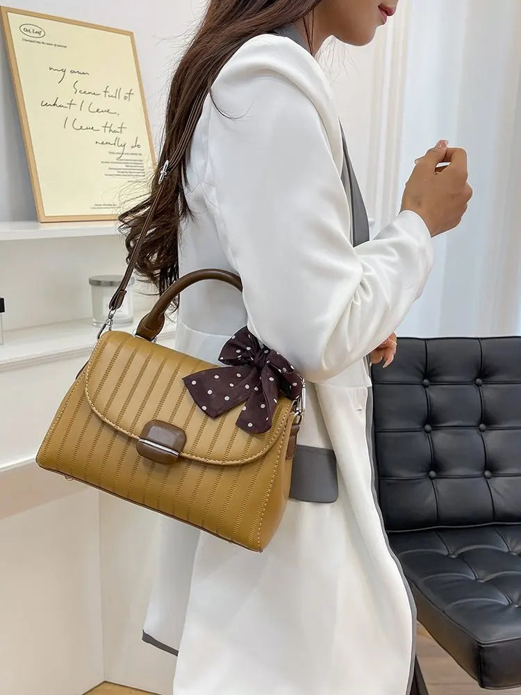 Sac Satchel Carré Minimaliste Femme — Détail Cuir, Grande Capacité, Sac Couches Luxe