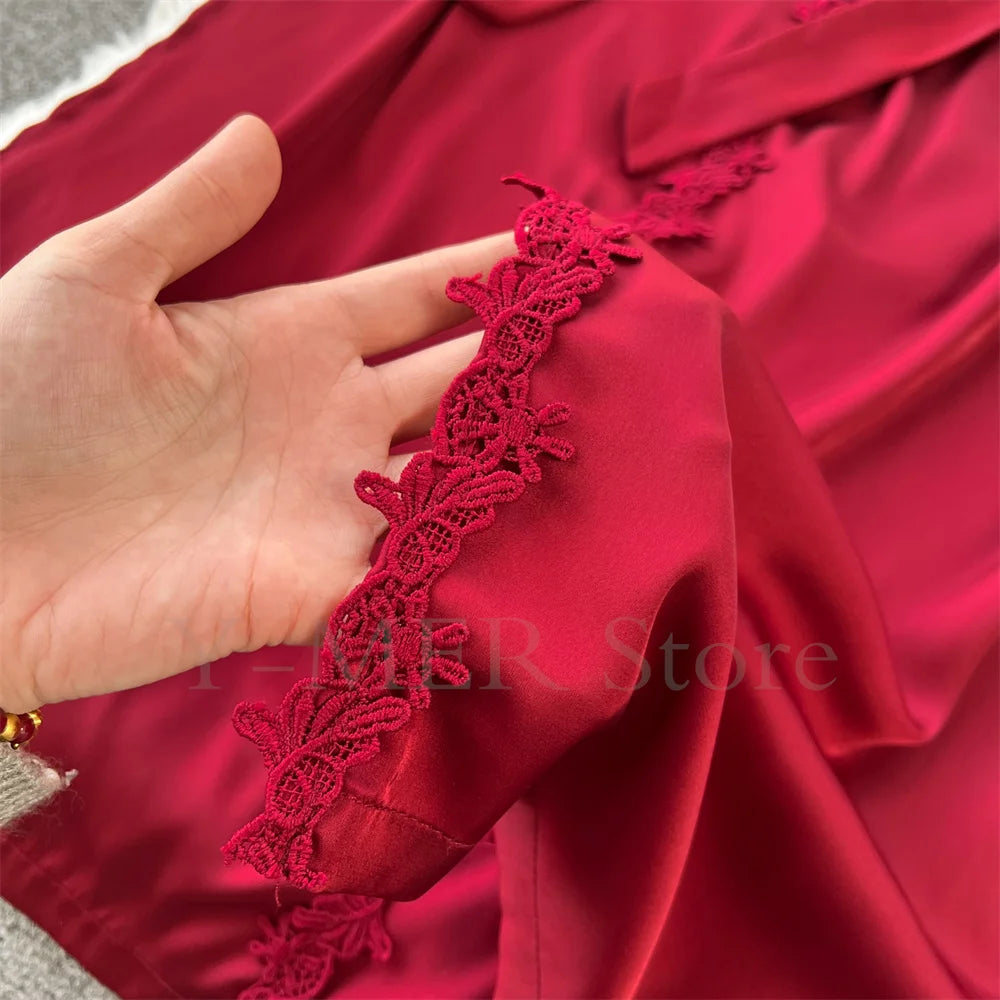 Robe de Chambre Kimono Dentelle Broderie — Longue, Satin Soie, Mariage & Nuit