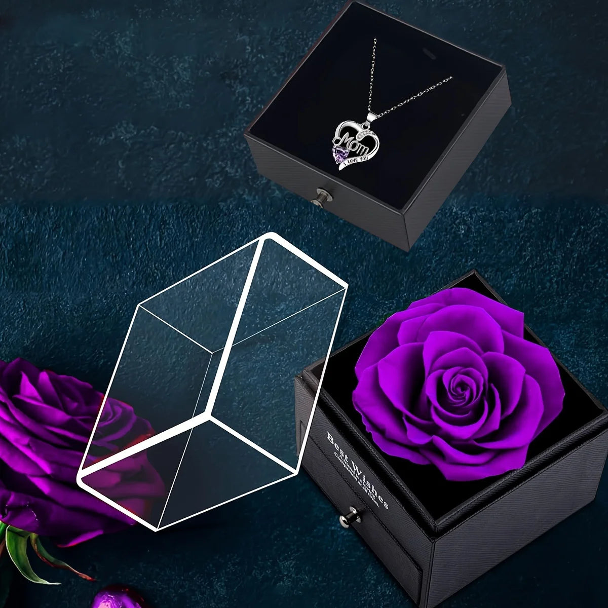 Collier Cœur "Maman Je T'Aime" avec Coffret Rose Savon – Cadeau Fête des Mères