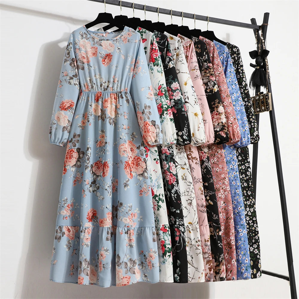 Robe Maxi Femme Été — Imprimé Floral Manches Longues Plage & Soirée