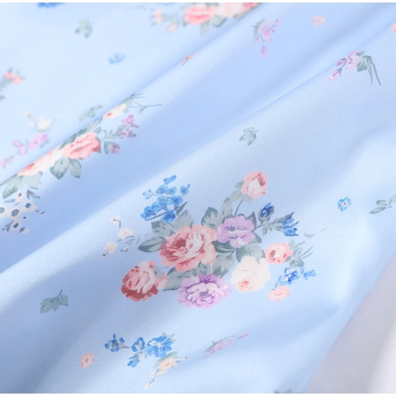 Robe Midi Imprimée Col V Profond — Manches Bouffantes, Taille Haute, Soirée 2026