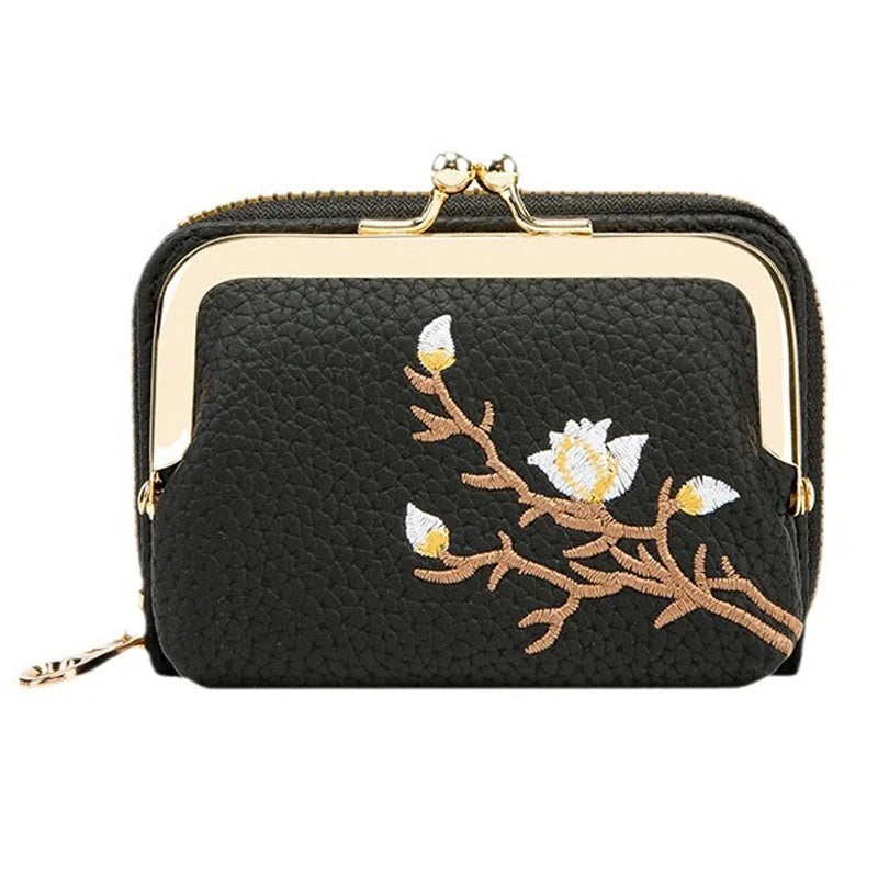 Portefeuille Court Femme Cuir PU Floral — Grande Capacité, Porte-Monnaie & Cartes