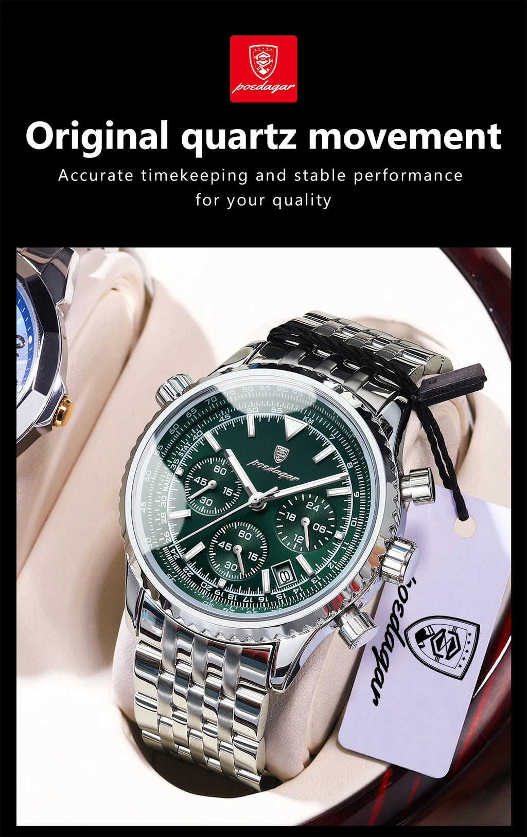 POEDAGAR Montre Homme Luxe Chronographe — Acier Inoxydable, Étanche, Sport Élégant