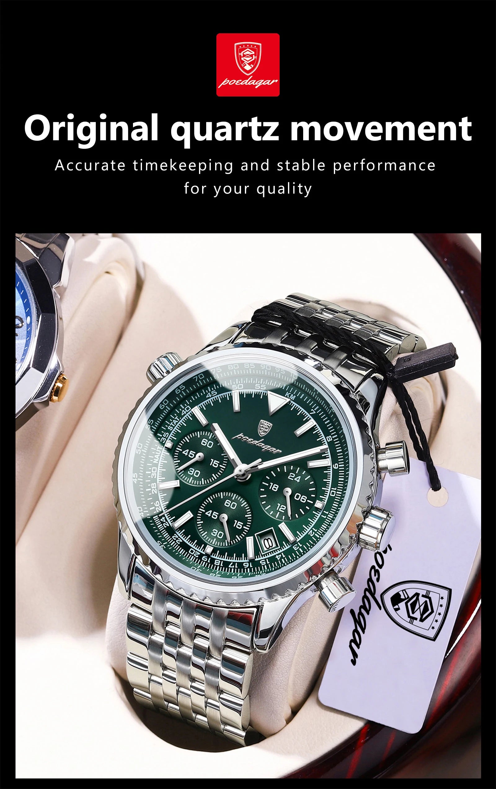 POEDAGAR Montre Homme Luxe Chronographe — Acier Inoxydable, Étanche, Sport Élégant