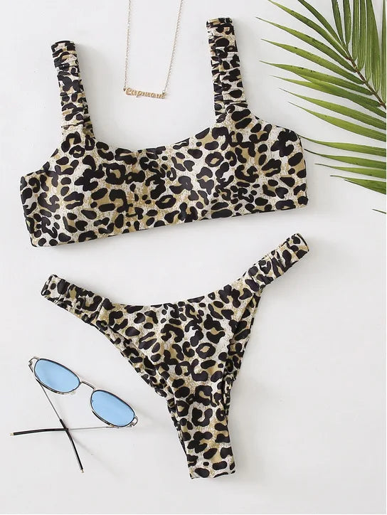 Micro Bikini Sexy 2 Pièces Léopard 2026 — Taille Haute, Bretelles, Maillot de Bain Femme