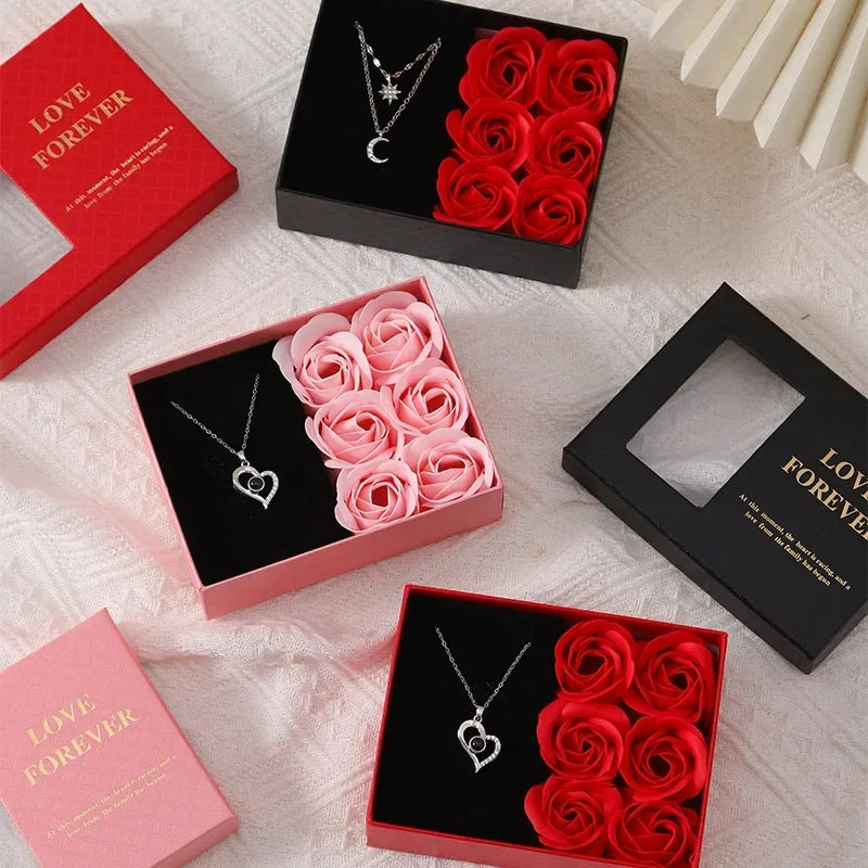 Coffret Cadeau Fête des Mères avec 6 Roses Savon & Boîte Bijoux Romantique