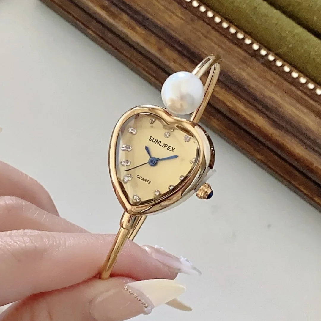 Montre Femme Perle Bracelet — Cadran Coeur, Quartz, Fashion Dropshipping