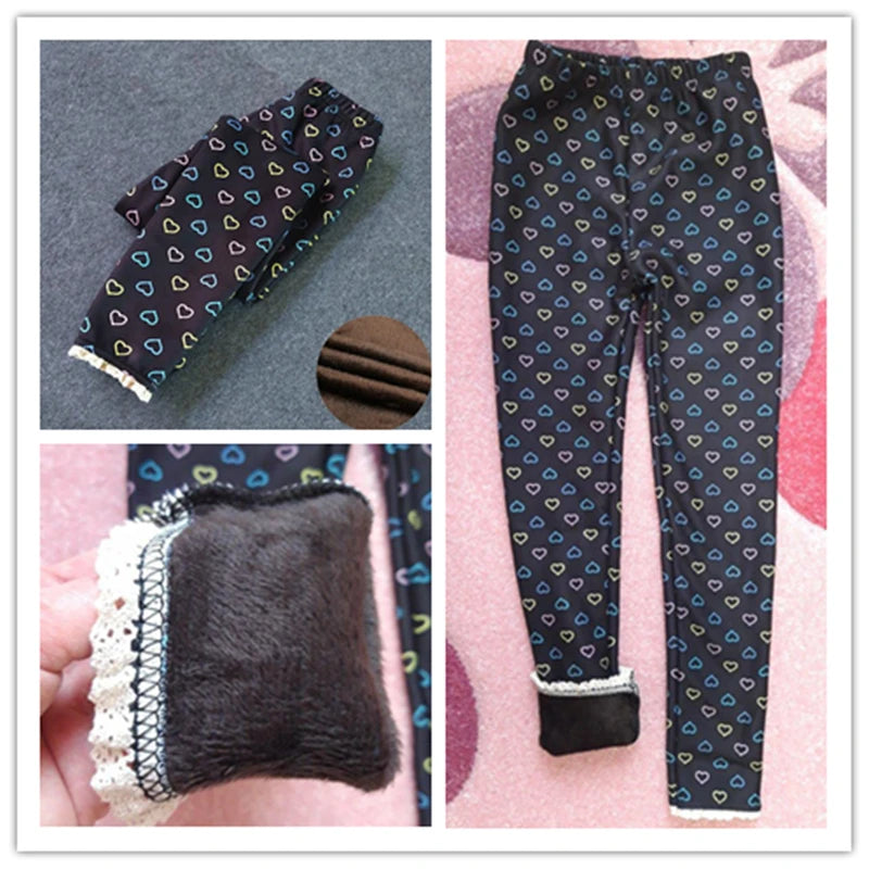 Legging Velours Fille — Dentelle et Imprimé, Taille Élastique, Automne Hiver