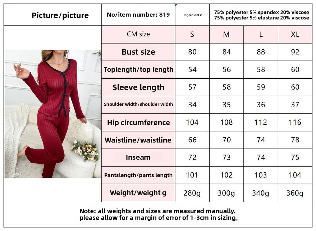 Ensemble Pyjama Femme Hiver — Manches Longues, Col V, Pantalon Long, Chaud & Confortable