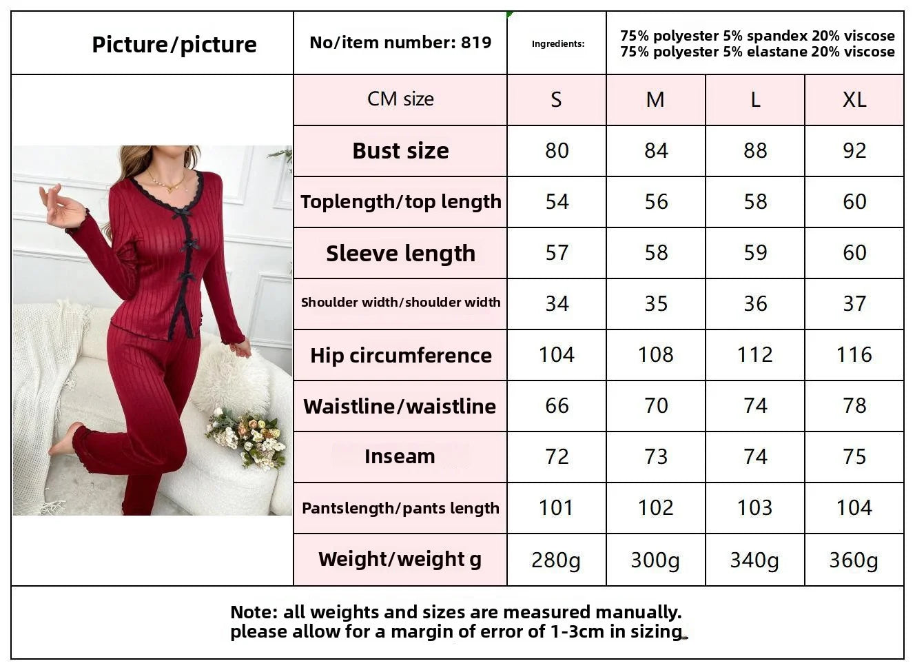Ensemble Pyjama Femme Hiver — Manches Longues, Col V, Pantalon Long, Chaud & Confortable
