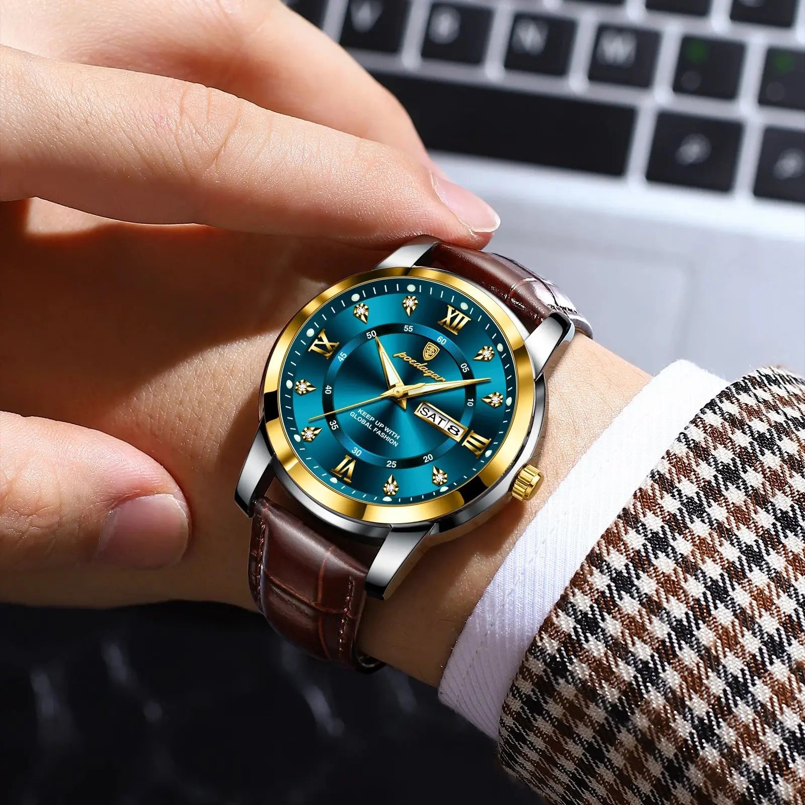 POEDAGAR Montre Homme Cuir Luxe — Quartz Élégant, Bracelet Cuir, Top Qualité