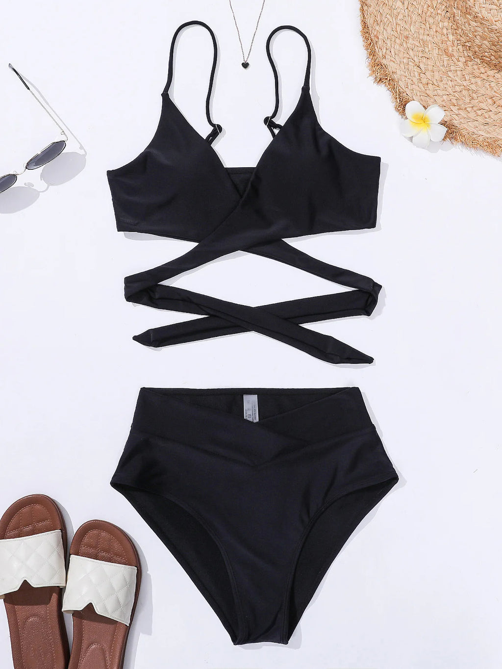Bikini 2 Pièces Uni Noir 2023 — Bretelles Confortables, Maillot de Bain Femme Tendance