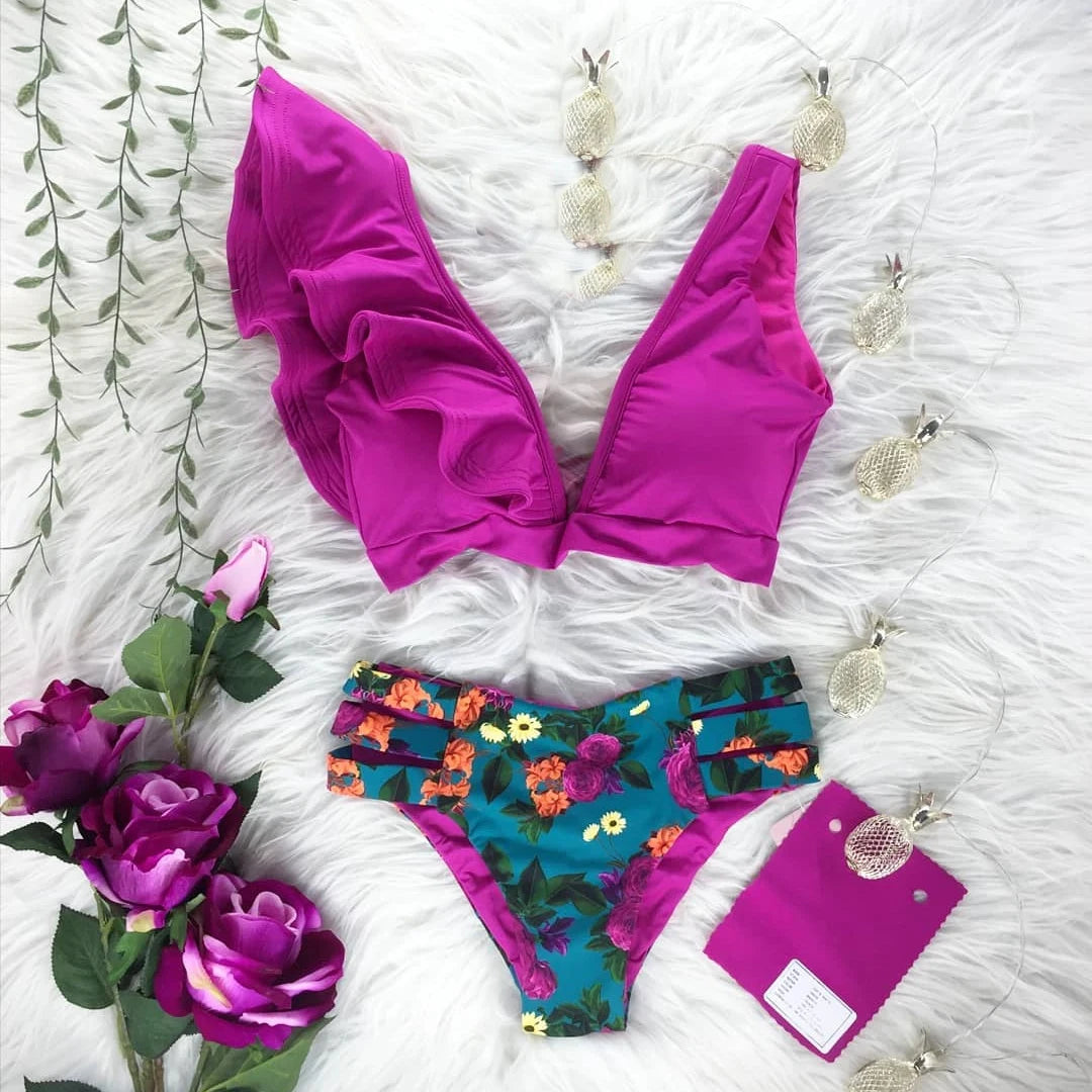 Bikini Taille Haute Bandage Floral 2026 — Volanté, Push Up, Bretelles Brésilien