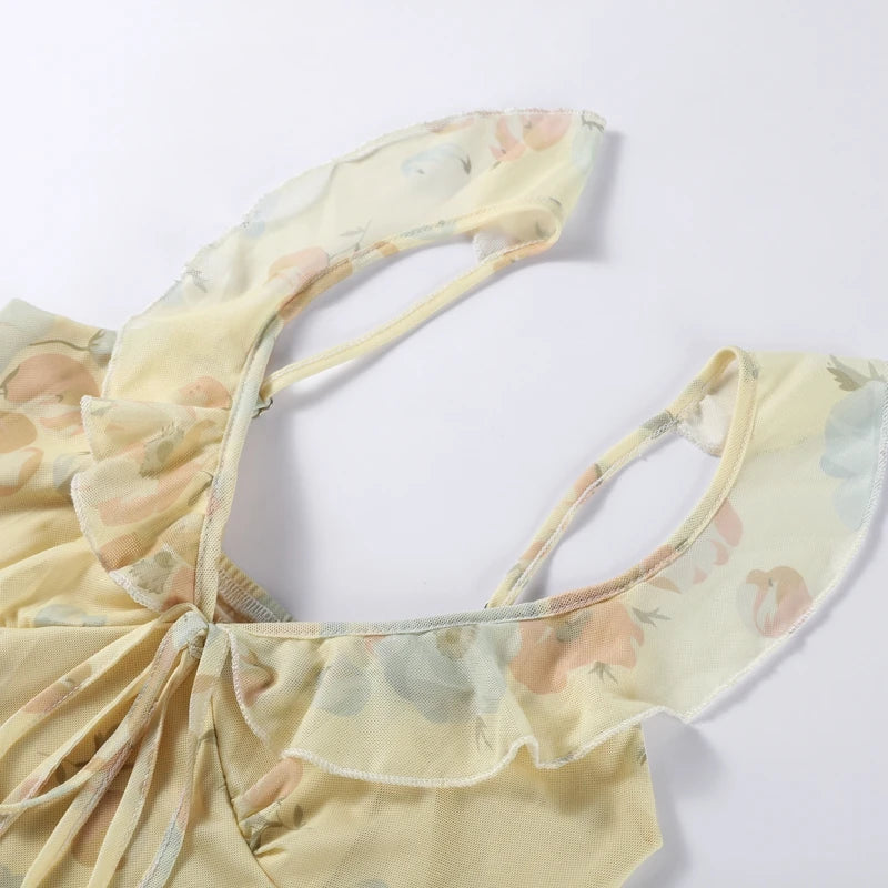 Robe Femme Bretelles Fleurs Imprimées Dos Nu — Slim, Sans Manches, Plage Été 2025