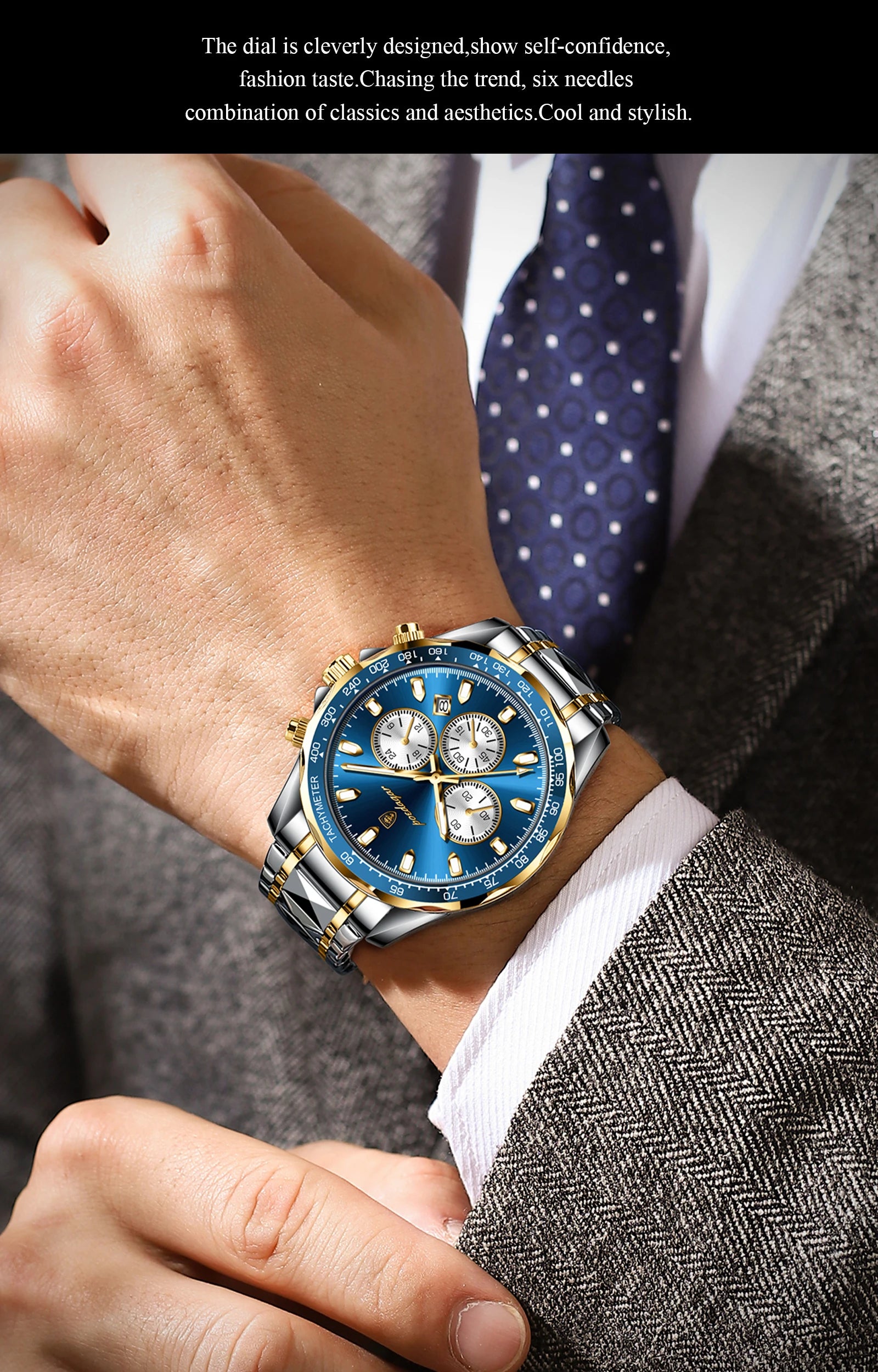 POEDAGAR Montre Homme Sport Luxe Chronographe — Acier Inoxydable, Étanche, Lumineuse
