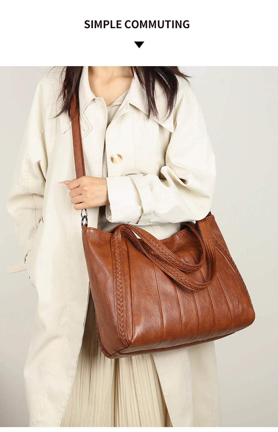 Sac À Main Femme Cuir PU Grande Marque — Tote Casual Élégant, Bandoulière