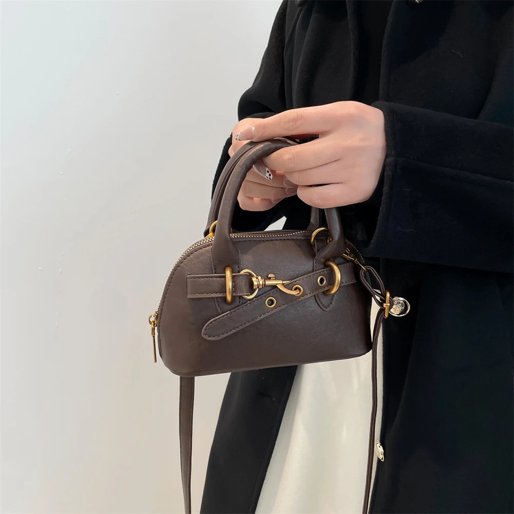 Mini Sac Coquille Femme Luxe — Boucle Ceinture, Petit Sac Épaule Bandoulière Designer