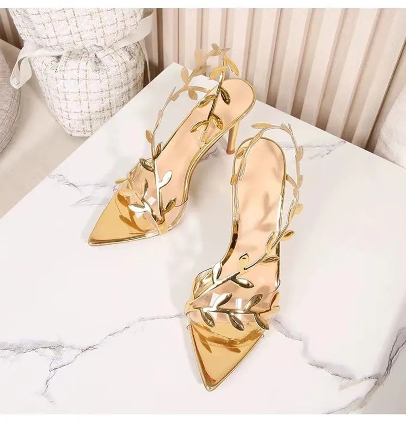 Sandales Femme Paillettes Feuille Stiletto — Bout Pointu, Soirée & Prom Élégant