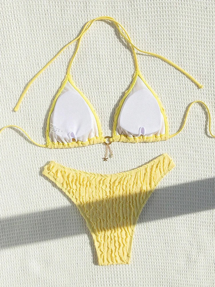Bikini 2 Pièces Halter Volanté 2026 — Maillot de Bain Femme Sexy, Plage Été