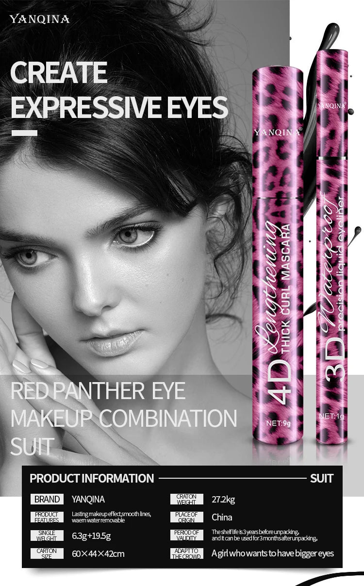 Set Eyeliner Liquide & Mascara 4D YANQINA — Waterproof, Crayon Sourcils, Yeux