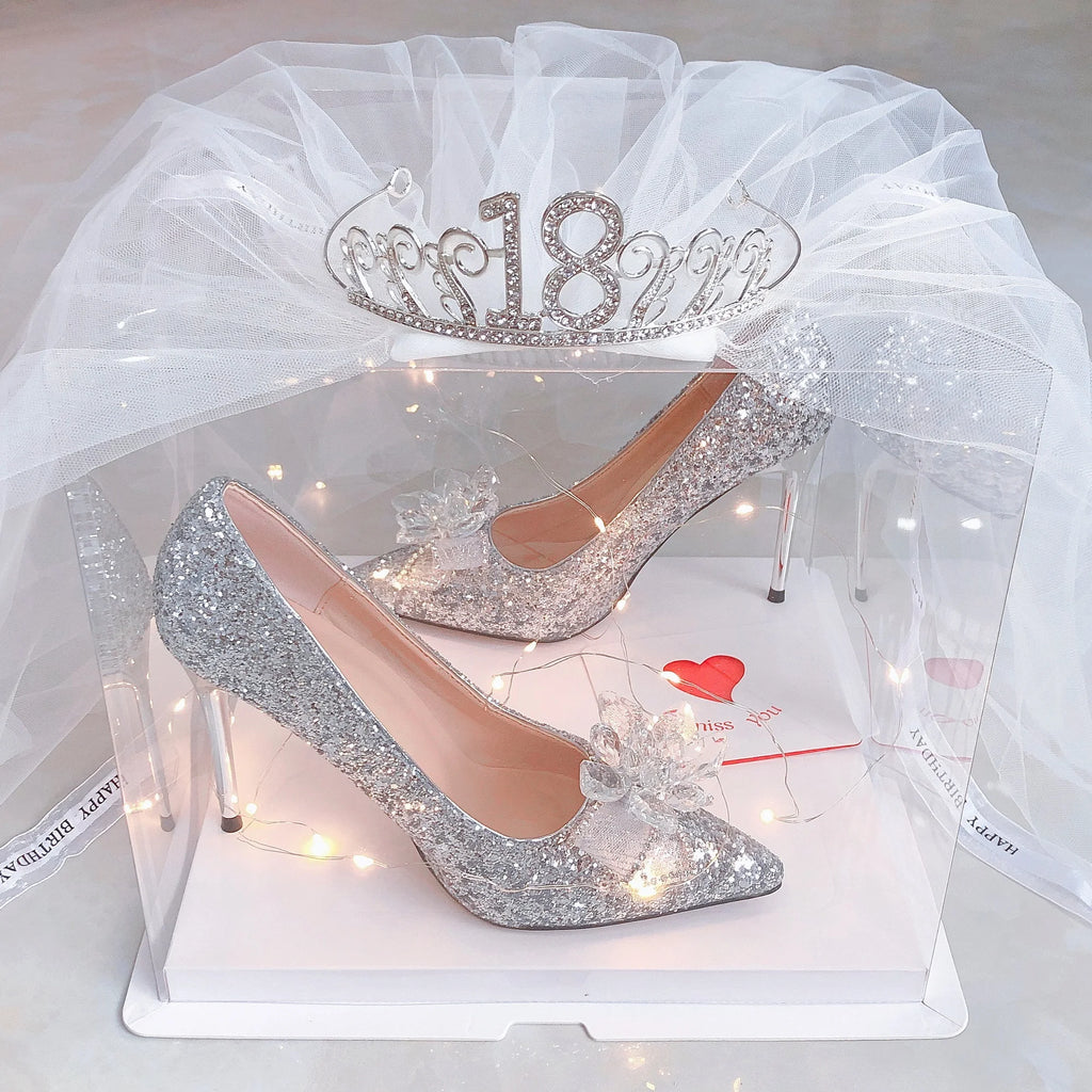 Escarpins Fille Strass Talon Haut Princesse — Noeud Doux, Stiletto, Cadeau Anniversaire