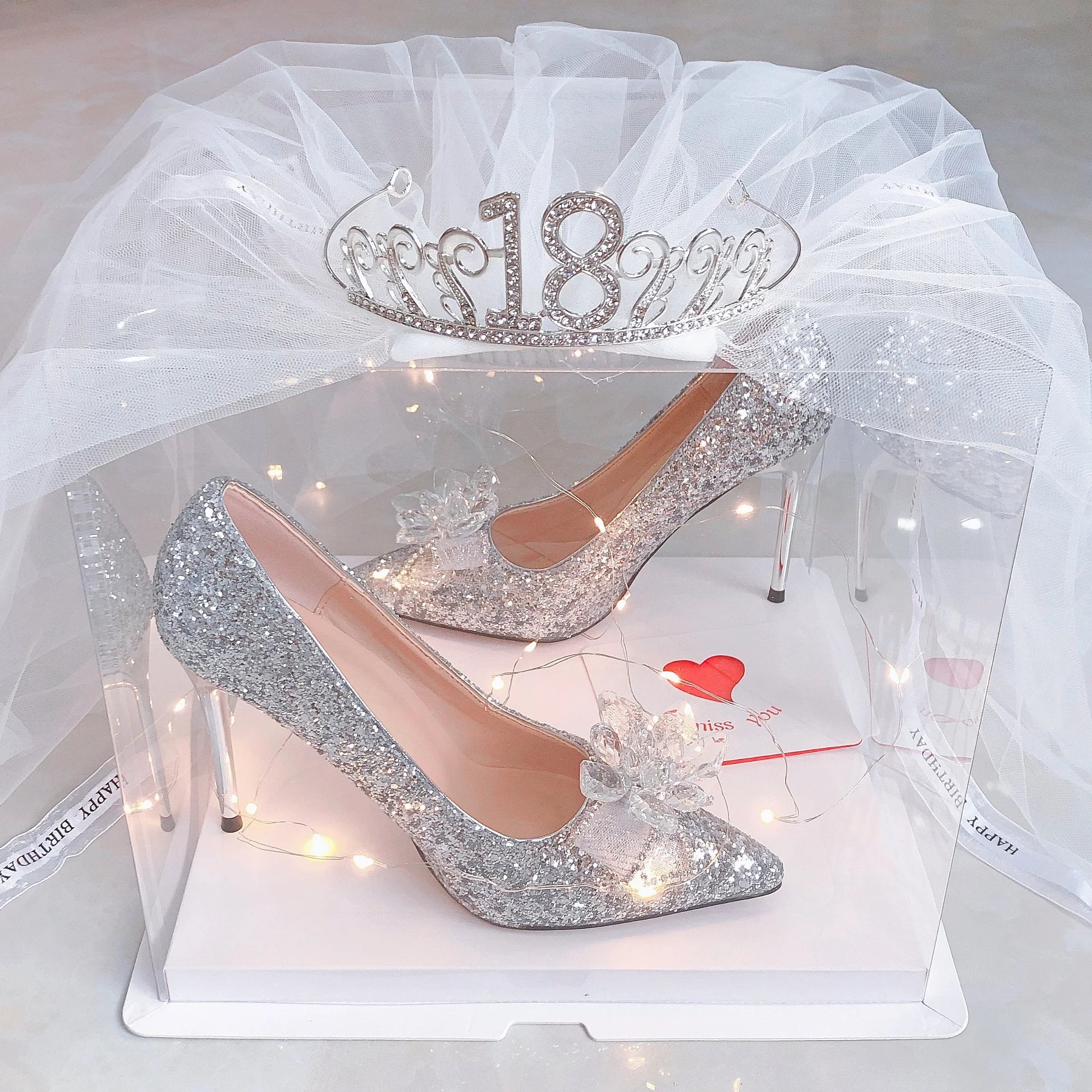 Escarpins Fille Strass Talon Haut Princesse — Noeud Doux, Stiletto, Cadeau Anniversaire