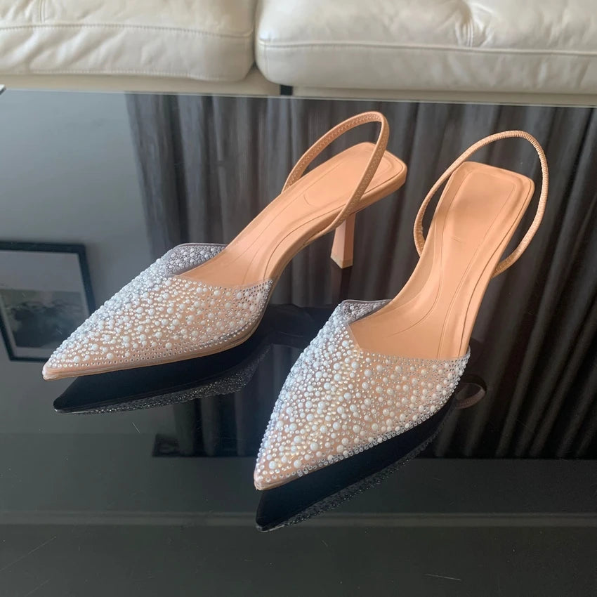 Escarpins Femme Perle Slingback 2024 — Bout Pointu, Talon Haut Élégant, Été