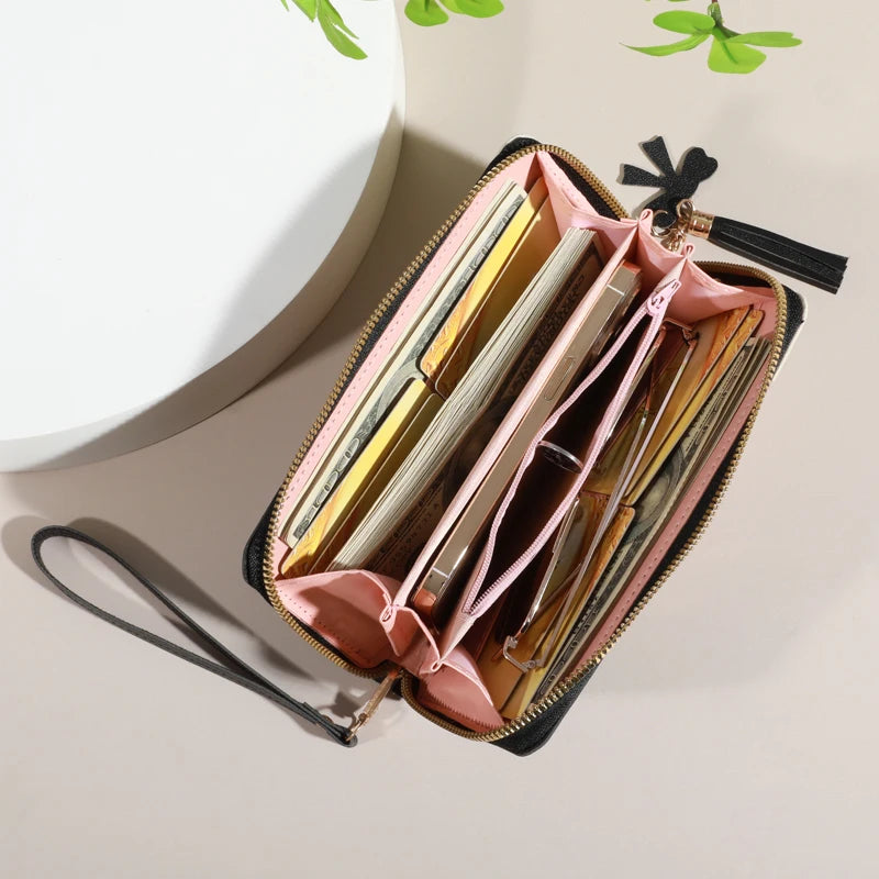 Portefeuille Long Femme Matelassé — Fermeture Éclair, Multi-Cartes, Pochette Téléphone