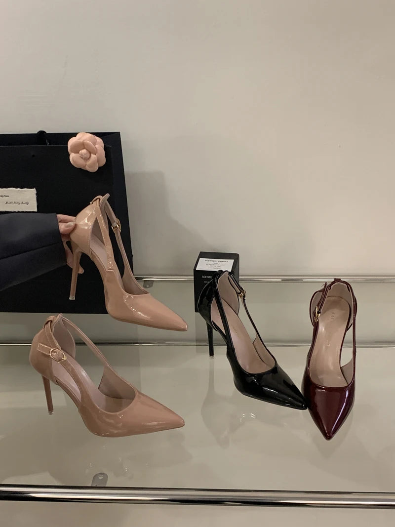 Escarpins Bordeaux Talon Aiguille 11cm — Cuir Verni Noir, Stiletto Chic, Soirée