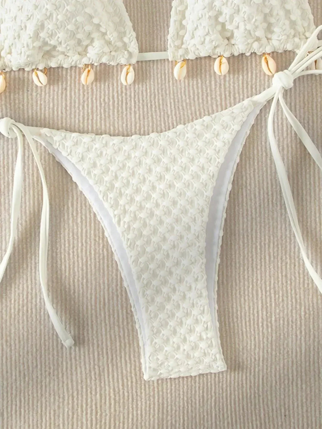 Bikini Coquillage Blanc Push Up 2025 — Halter Micro, Tanga, Maillot de Bain Sexy