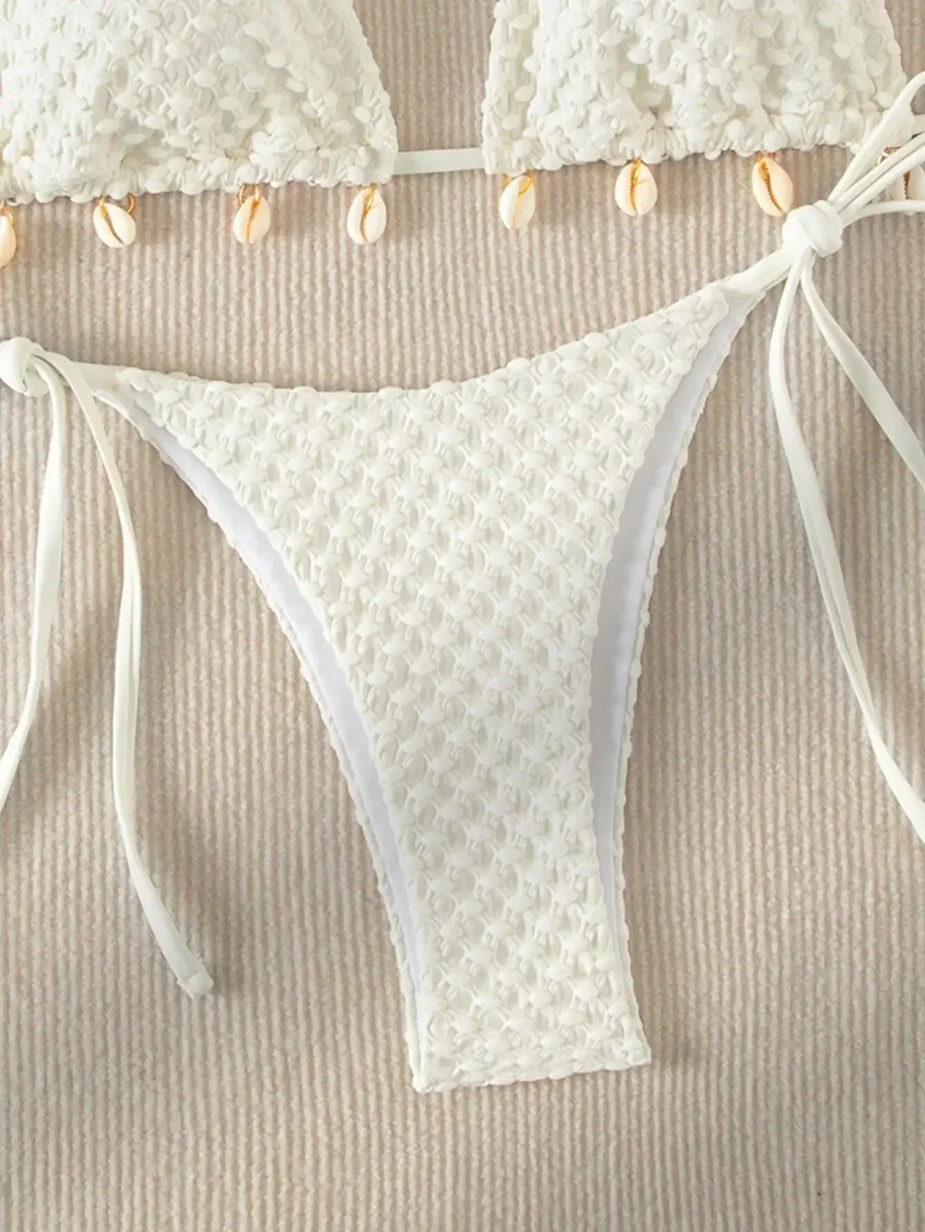 Bikini Coquillage Blanc Push Up 2025 — Halter Micro, Tanga, Maillot de Bain Sexy