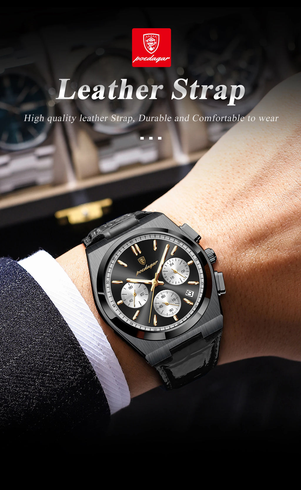 Montre Homme POEDAGAR Business Quartz — Étanche, Lumineux, Chronographe, Date, Sport