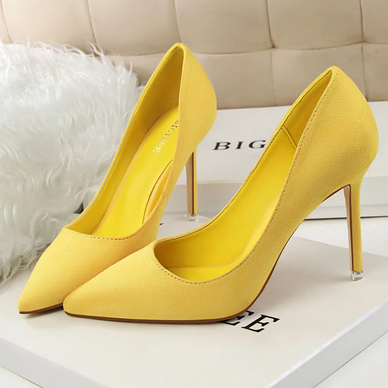Escarpins Femme 9cm Jaune Bordeaux — Suède, Grande Taille, Mariage Prom