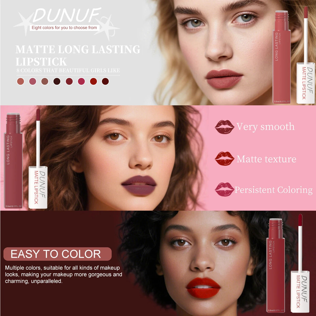 Set 8 Gloss Lèvres Mat Waterproof Longue Tenue — Nude, Rouge, Y2K