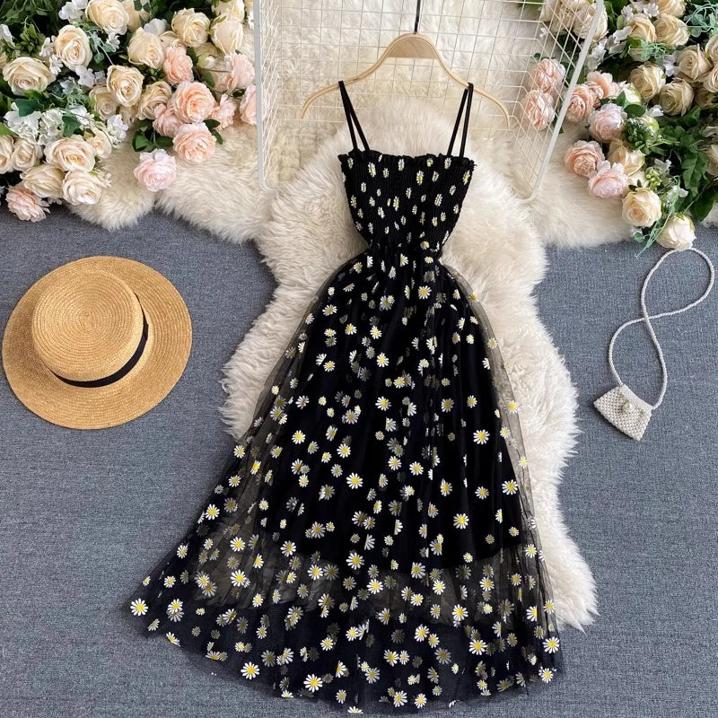 Robe Femme Été 2026 — Mesh Fleurie Style Coréen Plage & Soirée