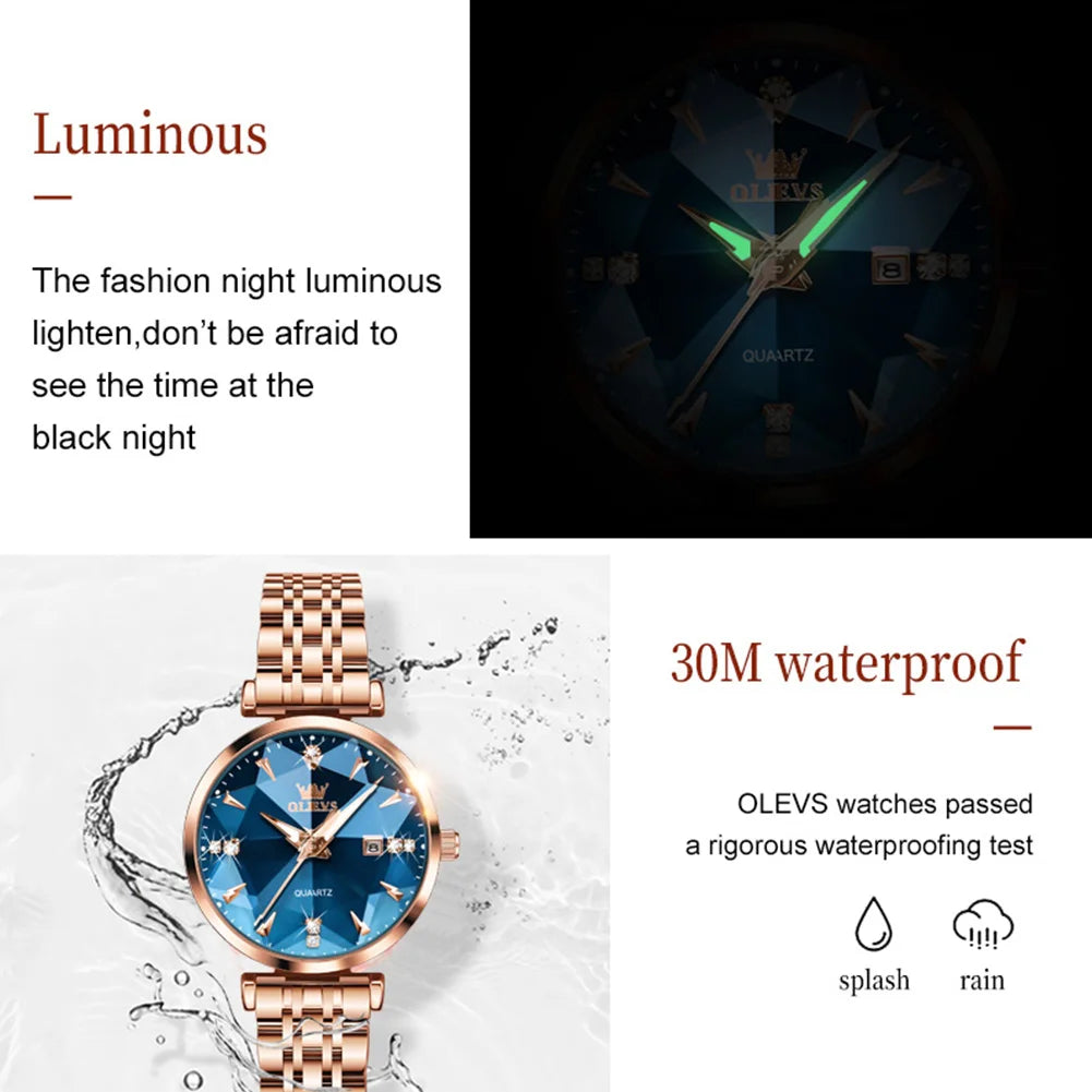OLEVS Montre Femme Fashion Élégante — Quartz, Acier Inoxydable, Étanche, Date