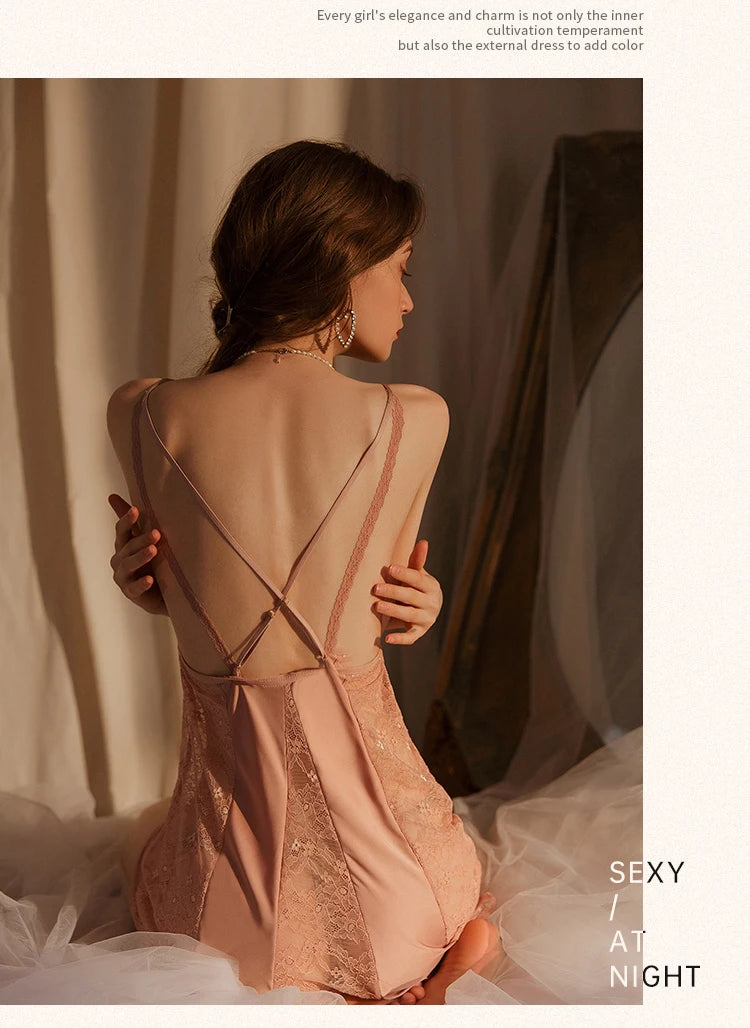 Nuisette Femme Satin Dentelle Bretelles — Chemise de Nuit Soie Glacée, Rembourrée