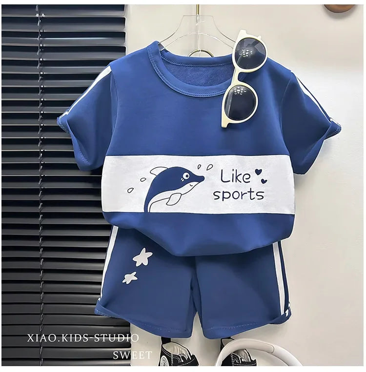 Ensemble 2 pièces enfant – T-shirt rayé manches courtes & short, tenue été garçon 1-3 ans