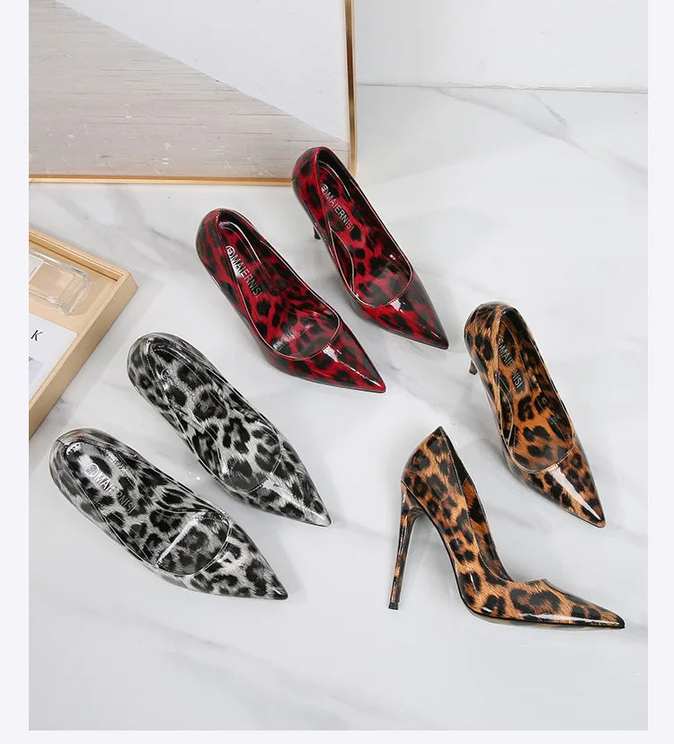 Escarpins Léopard Talon Aiguille 12cm — PU Cuir, Bout Pointu, Soirée Grande Taille 35-46