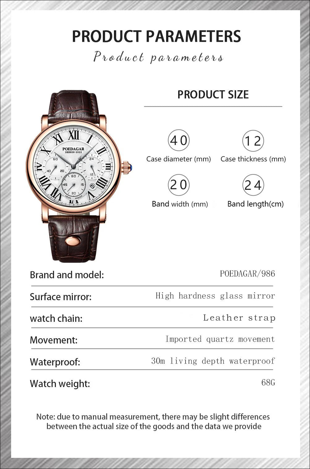 Montre Homme POEDAGAR Luxe Chronographe — Date, Cuir, Étanche, Business