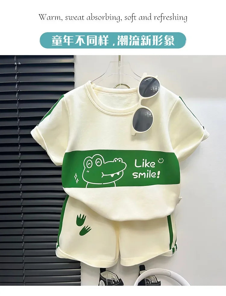 Ensemble 2 pièces enfant – T-shirt rayé manches courtes & short, tenue été garçon 1-3 ans