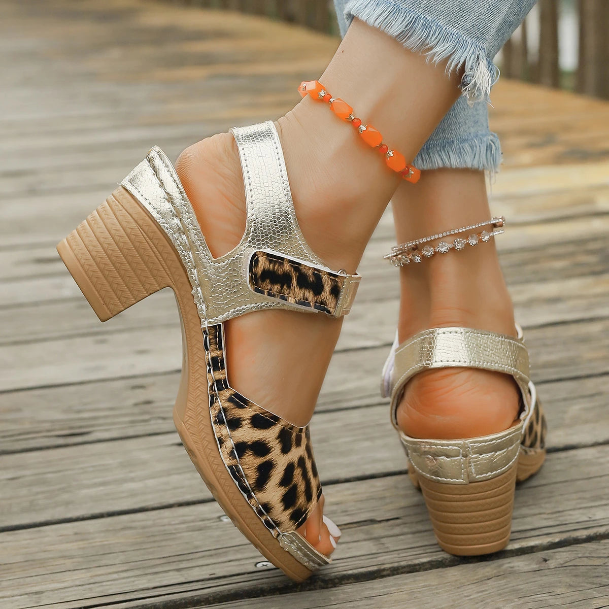 Sandales Femme Léopard Or Talon Compensé 2025 — Gladiateur, Plateforme Casual