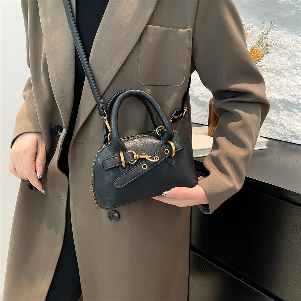 Mini Sac Coquille Femme Luxe — Boucle Ceinture, Petit Sac Épaule Bandoulière Designer