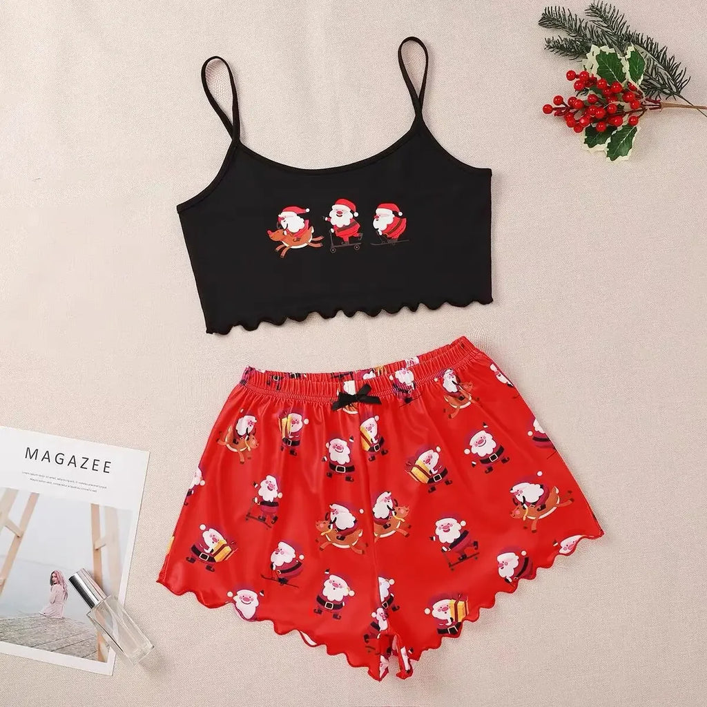 Pyjama Femme Noël Bonhomme de Neige — Bretelles, Col Rond, Top & Short Lounge